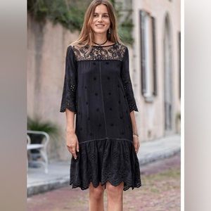 Sundance Dress M Black Eyelet Nadine Lace Embroidered Drop Waist Lined Bohemian